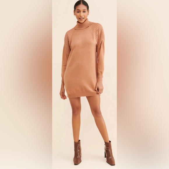 BB Dakota Warm Brown Long Sleeve Dress - Picture 1 of 10
